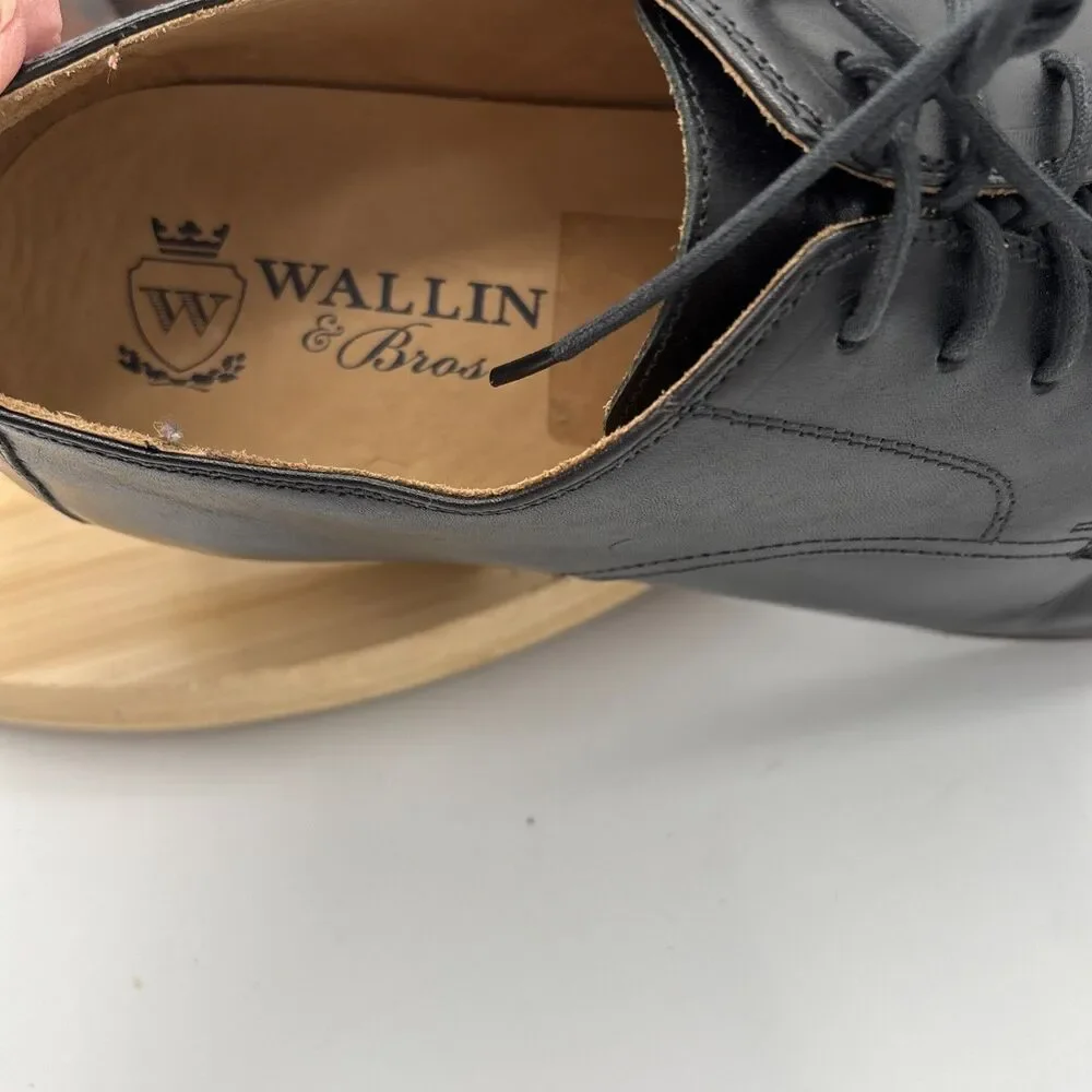 Wallin & Bros Mens 12M Black Leather Cap Toe Dress Shoes Lace Up Brazil Classic